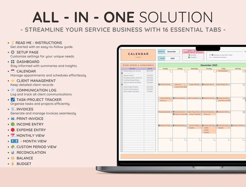 Small Business CRM Dashboard Bookkeeping Tracker w/ Task & Invoice Tracker | Financial Planner | Budget Spreadsheet for Service Businesses
